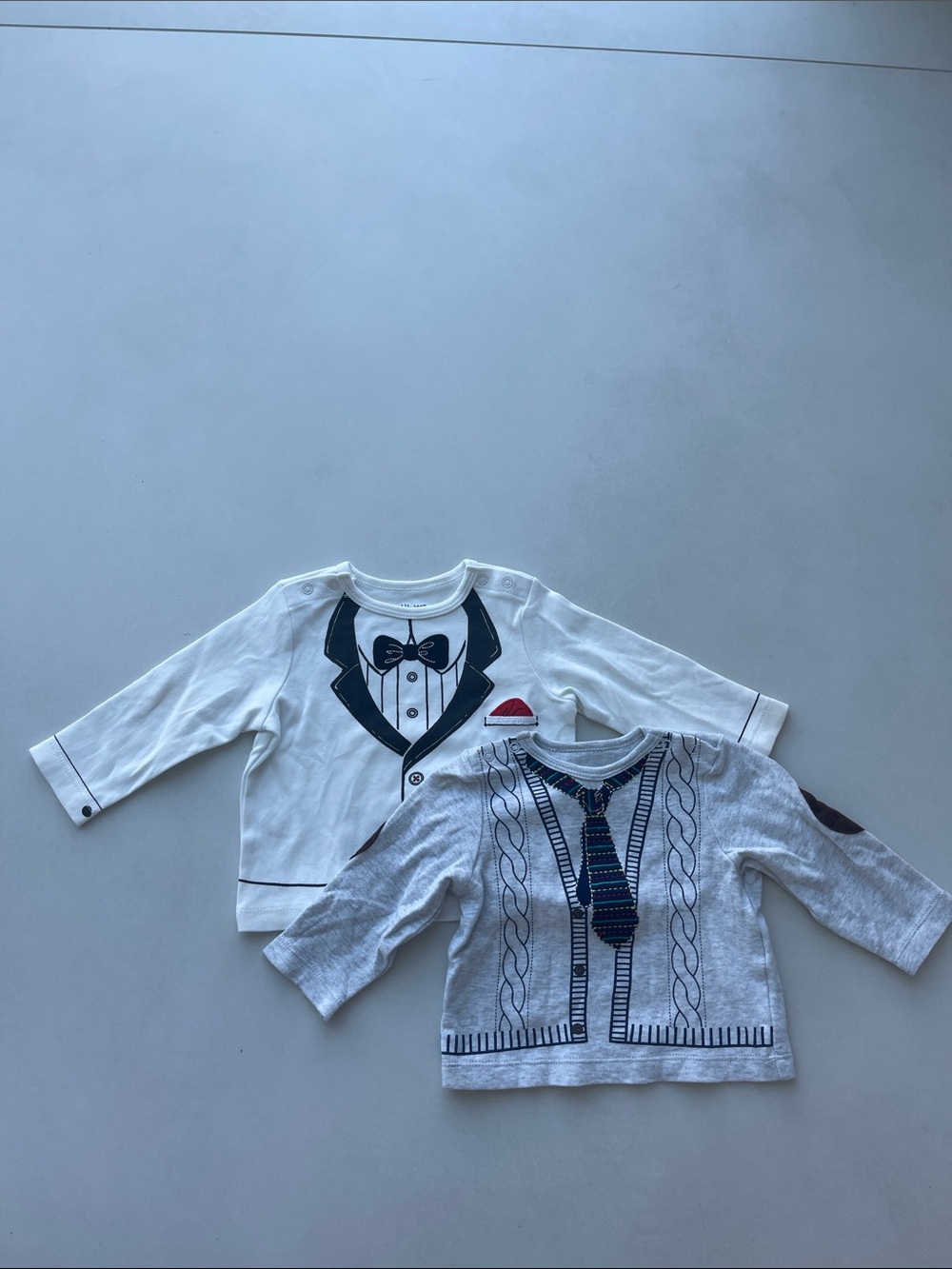 Little Me White and Light Gray Boys' Novelty Long-Sleeve Tee Set